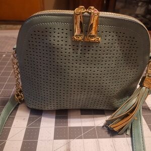Steve Madden teal crossbody with gold hardware.